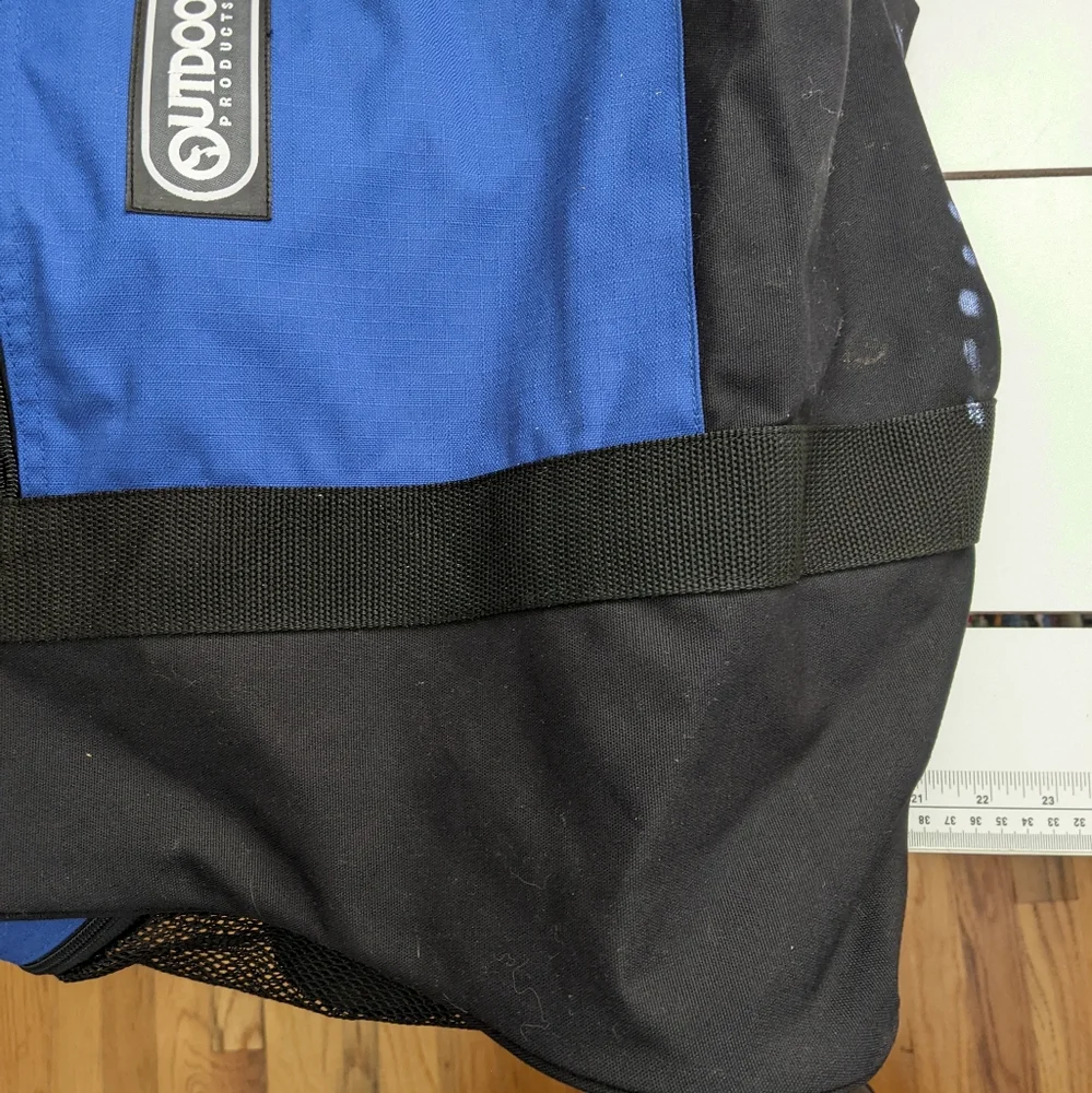 Vtg Outdoor Products Blue and Black Sports Duffle Travel Bag w Handles and Strap